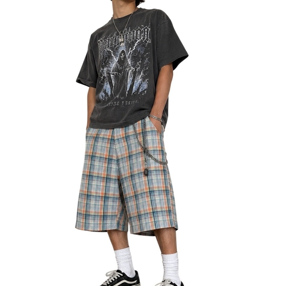 VTG South Pole Plaid Bermuda Shorts Baby Ice Blue 38 Baggy Hip Hop Y2K Skater